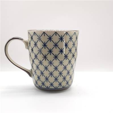 Tasse à thé japonaise motif point de croix bleu 9cm