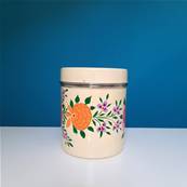 Boite inox indienne peinte à la main jaune motif fleur GM