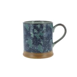 Mug japonais éventails bleus hauteur 8,7 cm