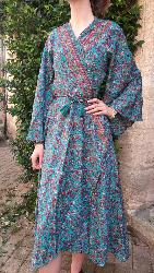 Robe cache c�ur longue Turquoise motifs fleuris