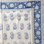 Tenture indienne block print 270x225 cm – Bleu cachemire