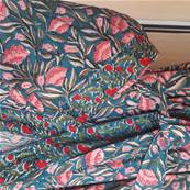 Kimono Indien Artisanal Coton turquoise tulipe roses