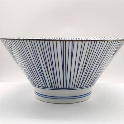 Grand bol ramen japonais conique rayures bleues Ø 19 cm