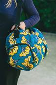 Sac de voyage en tissus wax africain turquoise fleur jaune