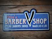 Plaque mtal 19x40,5 vintage "BARBER SHOP".