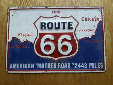 Plaque métal 28x40 vintage ROUTE 66.