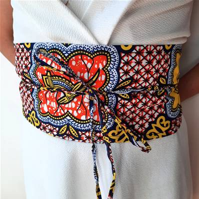 Ceinture obi wax jaune rouge bleu