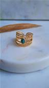 Bague dore 6 rangs avec 1 perle de Malachite