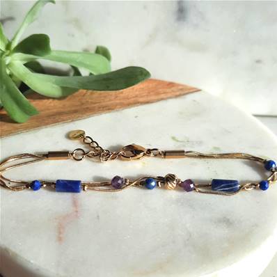 Bracelet multi rangs "Nuit Étoilée" - Lapis-Lazuli Fils Rigides