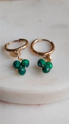 Boucles d'oreilles 3 perles de Malachite