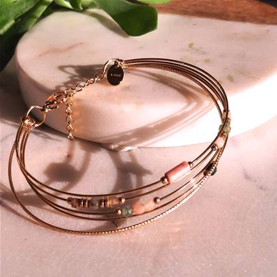 Bracelet Semainier Multi-Rangs avec Perles de Rhodonite