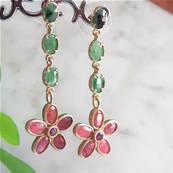 Boucles d’oreilles Chaîne Rubis Zoïsite & Fleur Tourmaline Rose