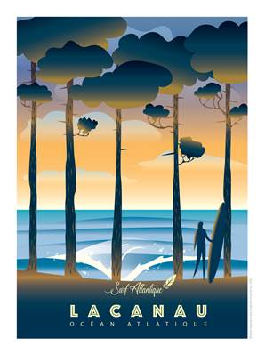 Affiche Lacanau plage pin 30x40cm Plume13