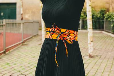Ceinture femme en tissus africain WAX, 100% coton, Orange