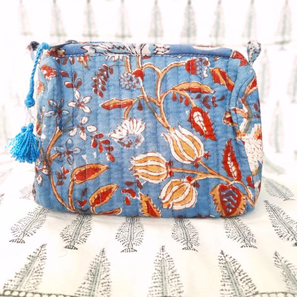 Trousse de toilette indienne bleue 15x15x7 cm