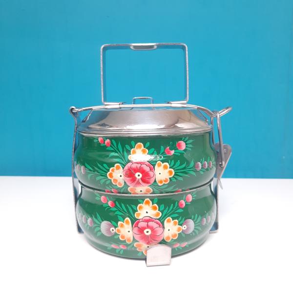 Lunch box verte Peinte à la Main - Un voyage culinaire en Inde