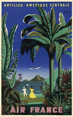 Affiche vintage déco de collection Air France Antilles Amérique Centrale 50x70cm