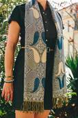Echarpe foulard femme motif indien bleu fonc