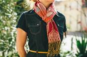 Echarpe foulard femme motif indien orange