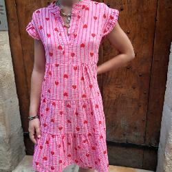 Robe raye fluo rose  curs rouges gaze de coton