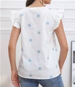 Haut sans manches brodé fleurs bleues 100% coton