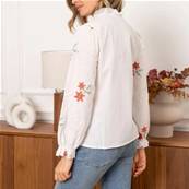 Chemise blanche fleurs rouges brodés