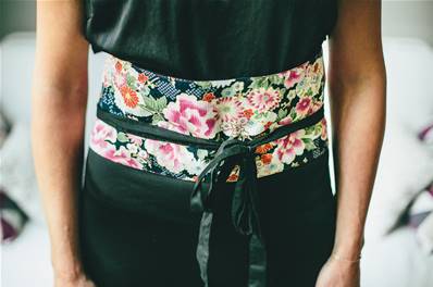 Ceinture japonaise obi motif pivoines