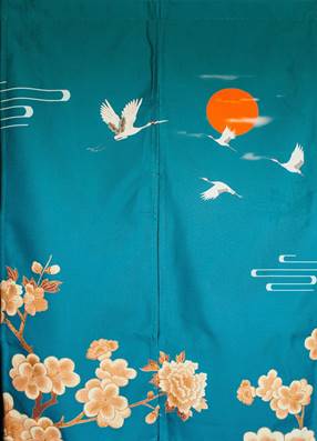 Noren Grues cerisier ciel bleu 120x85 rideau japonais Kakemono