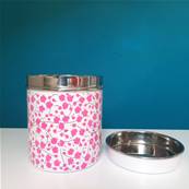Boite inox indienne peinte à la main blanche fleurs roses GM