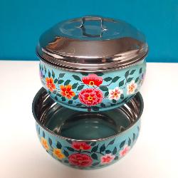 Lunch box bleue Peinte à la Main - Un voyage culinaire en Inde
