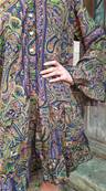 Robe tunique en soie manche longue motifs cachemire bleu vert