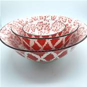 Saladier Fleurs des vents rouges “Shanghai” 21 cm – Motif poétique et géométrique