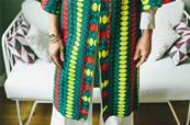 Kimono long ethnique imprimé WAX vert S - M