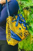 Sac bourse en tissus wax africain jaune motif bleu