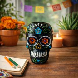 Statut tête de mort mexicaine noir grand format modèle