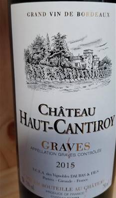 Vin rouge GRAVES château Haut Cantiroy 2015 75cl