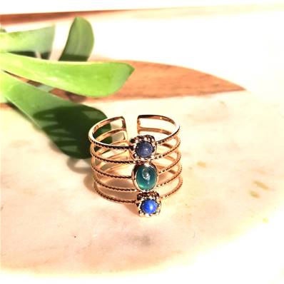 Bague 3 rangs lapis lazuli apatite