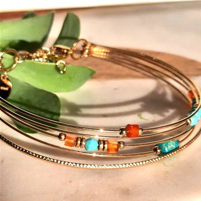 Bracelet Semainier Multi-Rangs turquoise cornaline