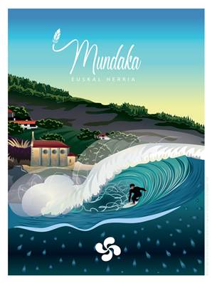 Affiche Mundaka Espagne côte basque 30x40cm Plume28