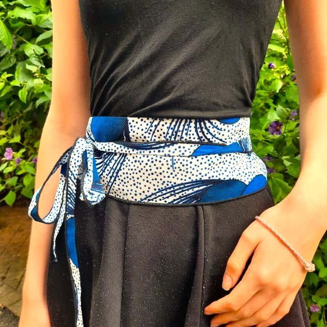 Ceinture femme, tissus africain WAX bleu clair, 100% coton, 
