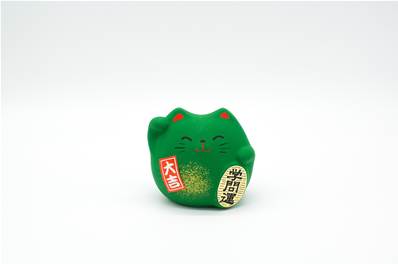 Chat japonais vert petit Porte-bonheur déco 6cm