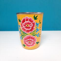 Verre inox  indien jaune 20 cl peint  la main
