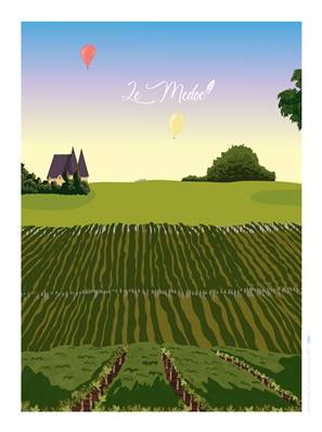 Affiche le Médoc les vignes Bordeaux Plume40 30x40cm