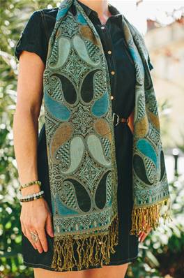 Echarpe foulard femme motif indien bleu canard