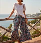 Pantalon large taille unique fleurs roses