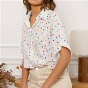 Chemise blanche manches courtes cœur colorés
