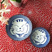 Bol japonais chat bleu au grelot 14 cm x 7 cm