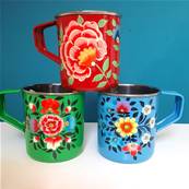 Mug indien peint à la main vert motifs fleurs PM