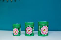 Bo�te � th� inox verte diam 8 cm