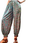 Pantalon large resserr aux chevilles fleuri turquoise